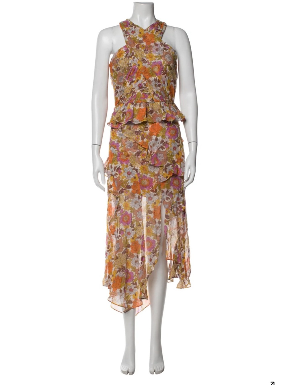 Veronica Beard Mustard Multi Floral Maxi Skirt